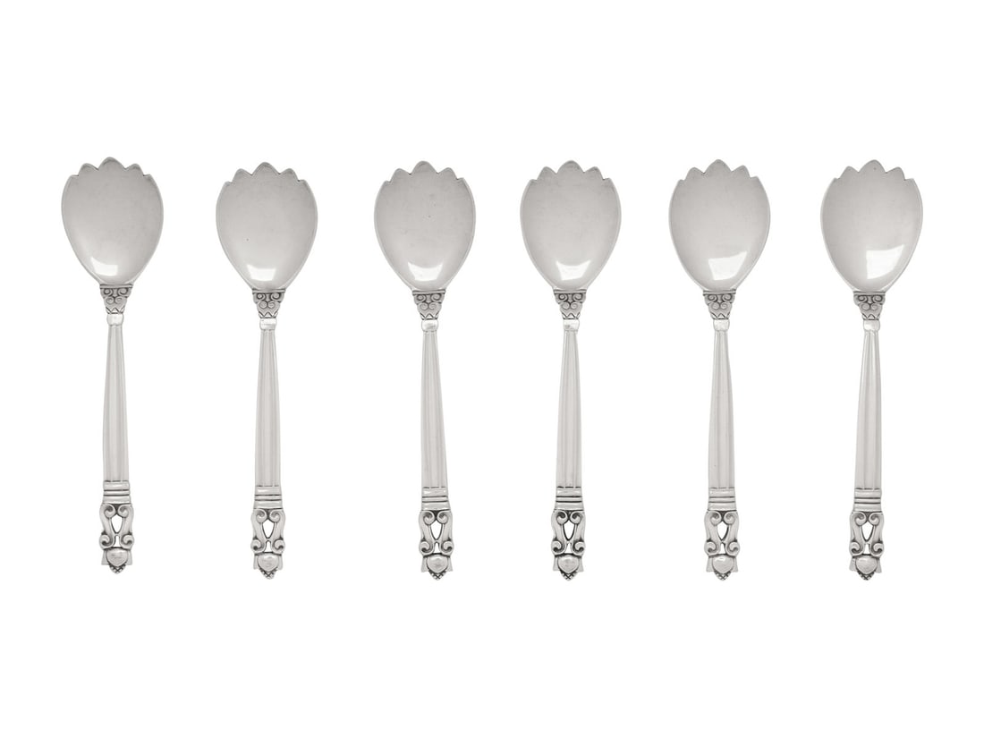 A Set of Six Georg Jensen Acorn Silver Ice Cream Forks (1 of 3)