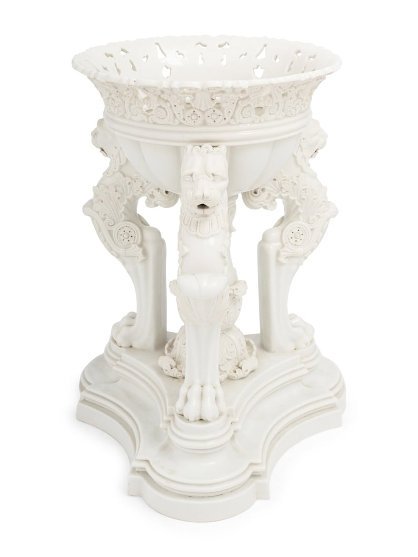 A Jacob Petit Blanc de Chine Centerpiece: A Jacob Petit Blanc de Chine Centerpiece 19th Century bearing j.p mark in underglaze blue to the underside. Height 13 1/2 inches. This lot is located in Chicago. Property from the Collection of Margue