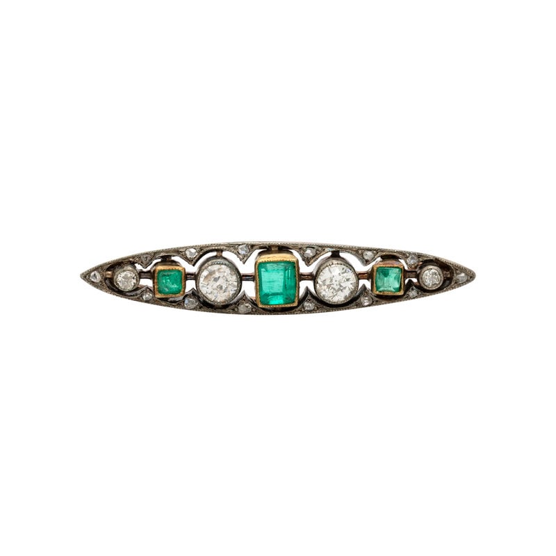 ANTIQUE, EMERALD AND DIAMOND BROOCH (1 of 2)