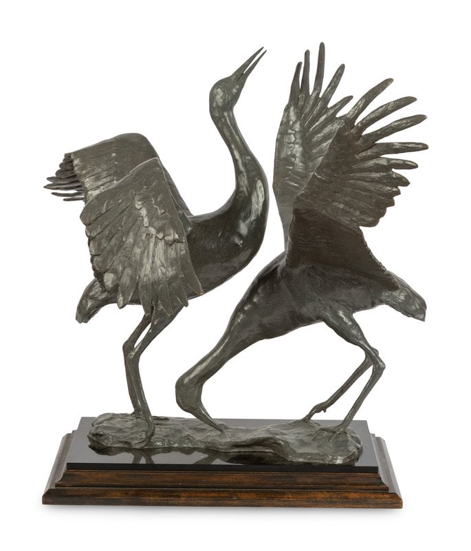 Nancy Scott Becker (American, 20th Century) Dancing Cranes, edition 5/21, 1992: Nancy Scott Becker (American, 20th Century) Dancing Cranes, edition 5/21, 1992 bronze signed N. Scott Becker, numbered and dated (base) height 21 x width 17 x depth 26 inches The Laumei