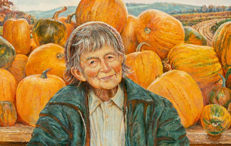 David Armstrong (American, b. 1937) Pumpkin Lady: David Armstrong (American, b. 1937) Pumpkin Lady oil on board signed David Armstrong (lower left) 15 x 23 inches The Laumeister Collection from The Bennington Center for the Arts, Benni