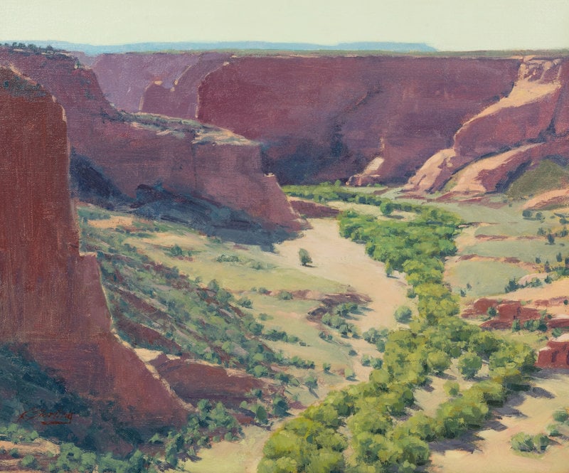 Kate Starling (American, b. 1956) Canyon de Chelly: Kate Starling (American, b. 1956) Canyon de Chelly oil on canvas signed K. Starling (lower left) 19 x 24 inches The Laumeister Collection from The Bennington Center for the Arts, B