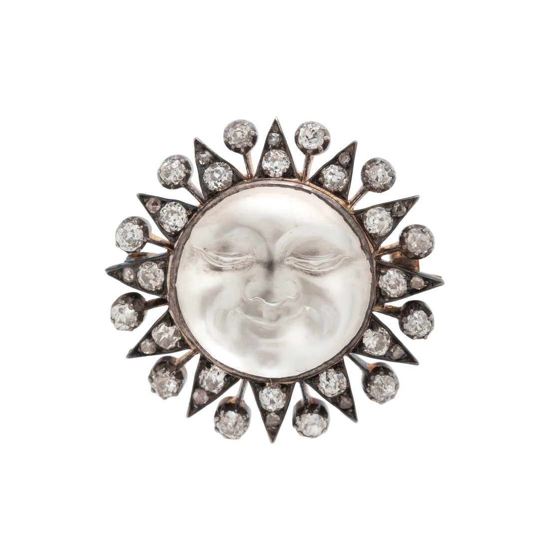ANTIQUE, MOONSTONE AND DIAMOND BROOCH (1 of 2)