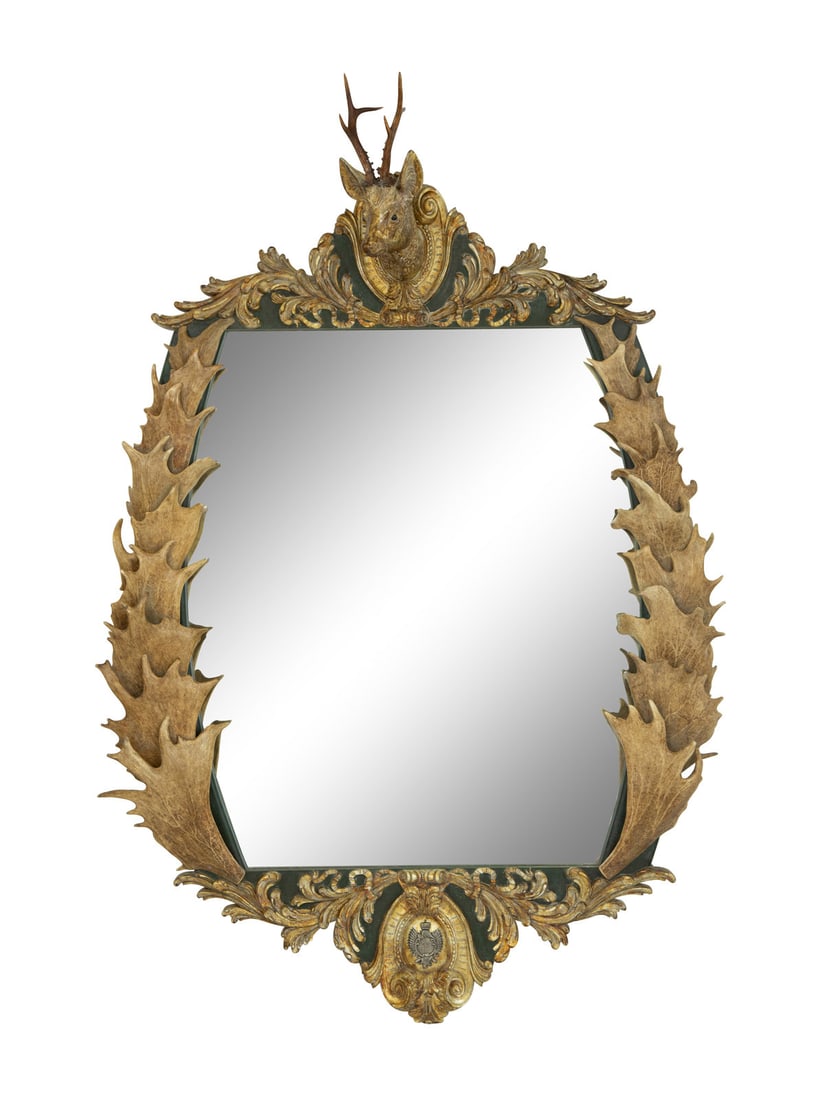 A Baroque Style Giltwood and Antler-Mounted Mirror (1 of 4)