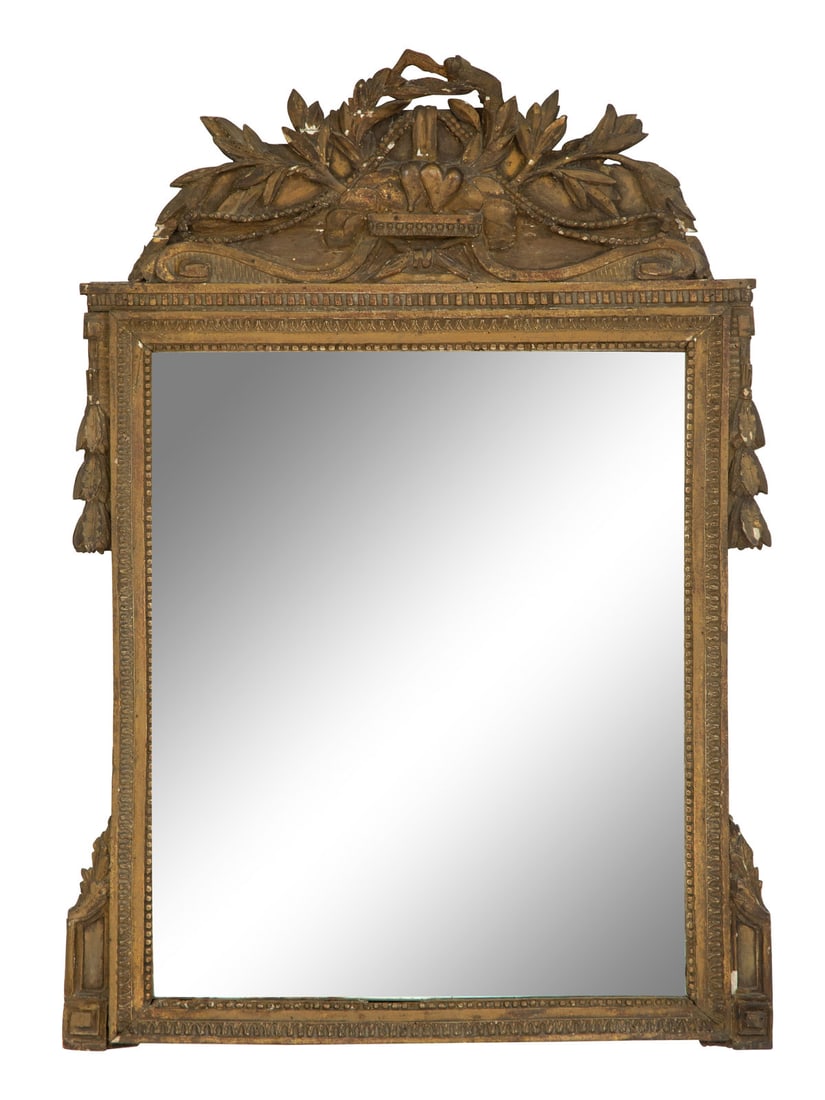 A Louis XIV Giltwood Mirror: A Louis XIV Giltwood Mirror 18th Century Height 49 x width 32 inches.