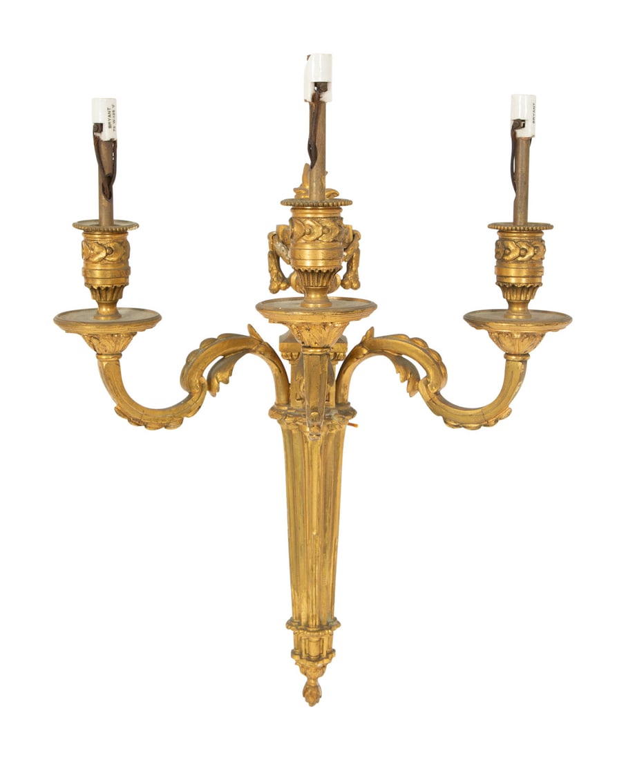 A Pair of Louis XVI Style Gilt Bronze Three-Light Wall Sconces (1 of 5)