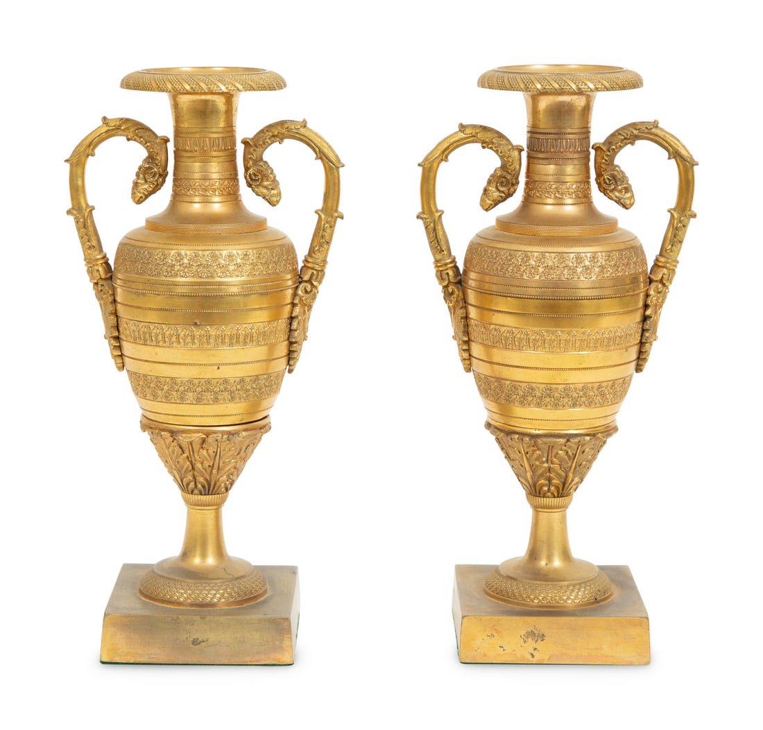 A Pair of Empire Style Gilt Bronze Urns (1 of 5)