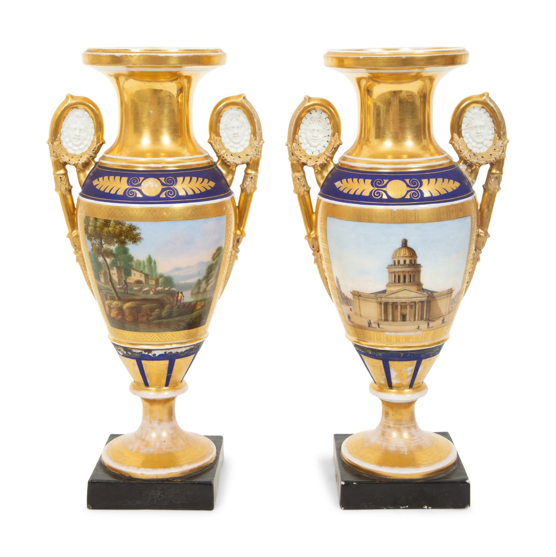 A Pair of Paris Porcelain Urns with Bisque Portrait Medallions (1 of 5)