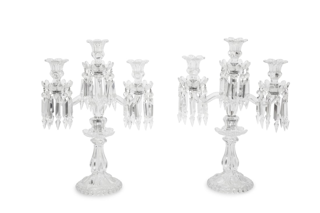 A Pair of Baccarat Molded Glass Three-Light Candelabra (1 of 5)