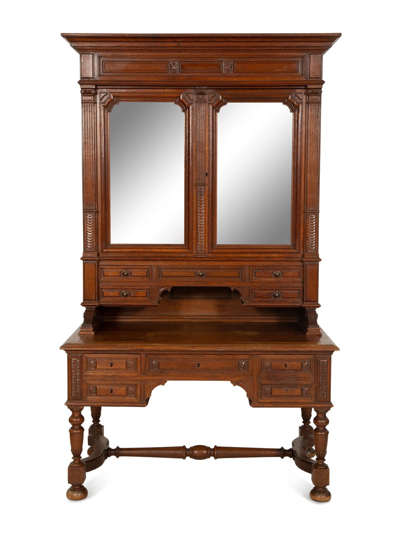 An English Carved Oak Bureau Cabinet (1 of 5)