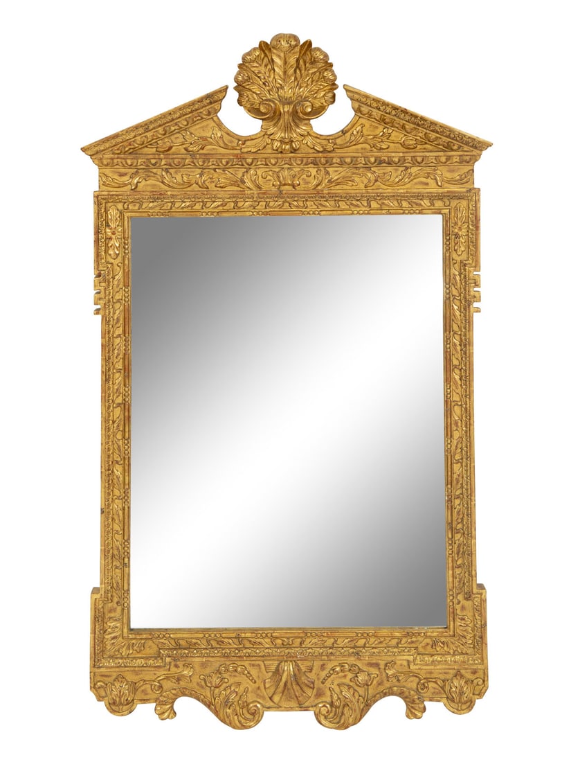 A George I Style Giltwood Mirror: A George I Style Giltwood Mirror 20th Century Height 56 x width 31 inches.