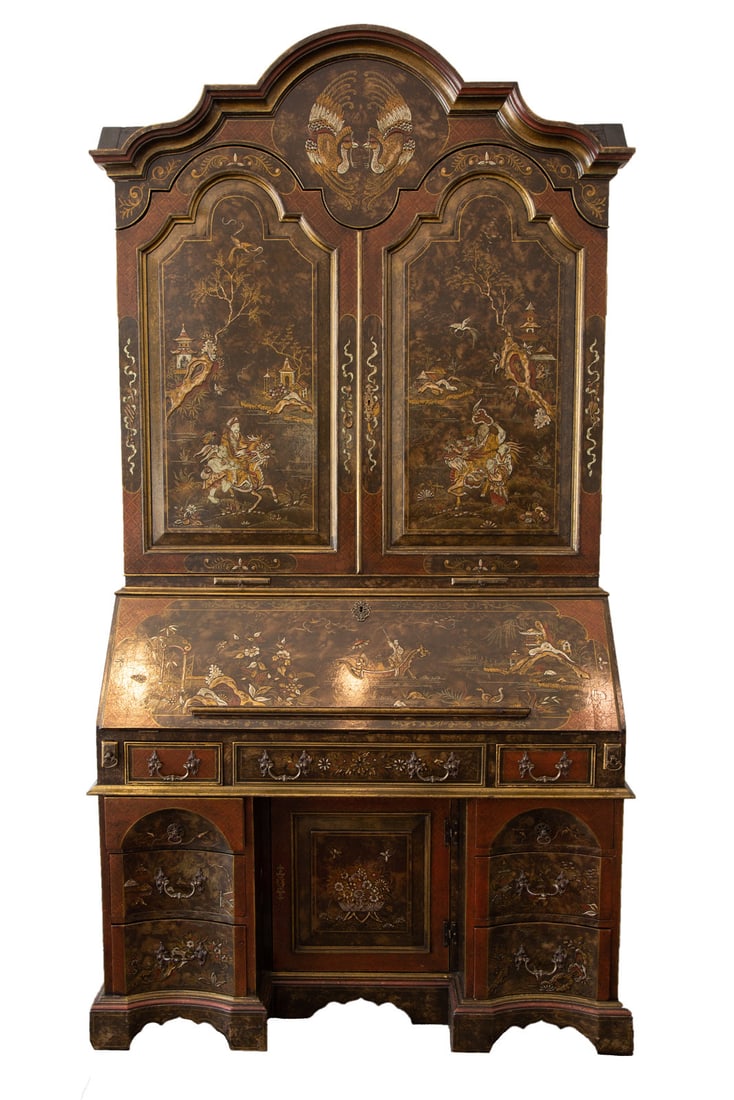 A George II Style Chinoiserie Lacquered Secretary Bookcase (1 of 3)
