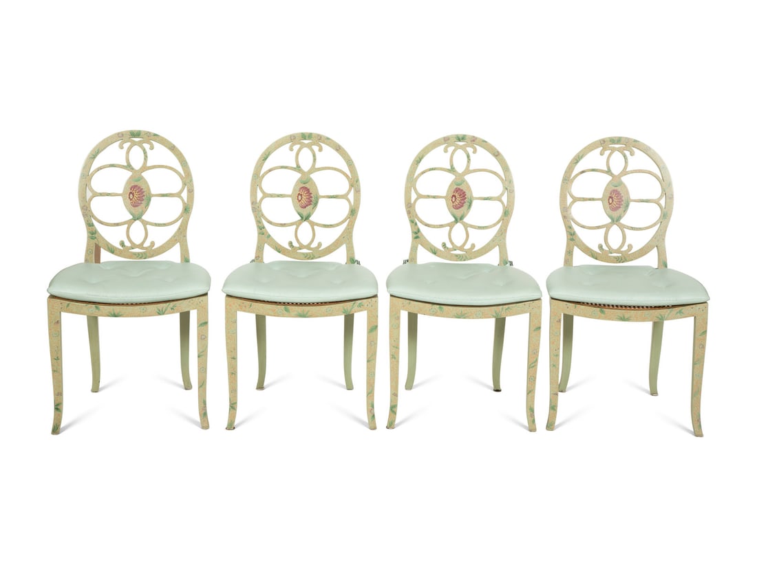 Four Adam Style Painted Caned Seat Side Chairs (1 of 4)