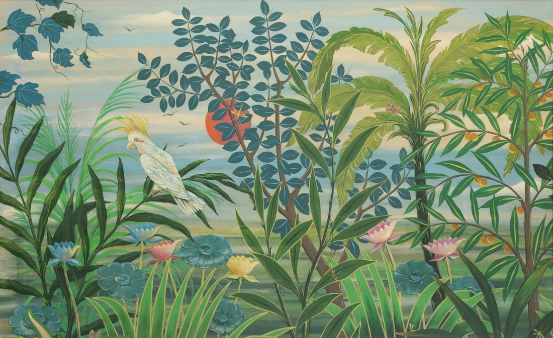 Philip Standish Read (American, 1927-2000)  Tropical Landscape with Cockatoo (1 of 3)