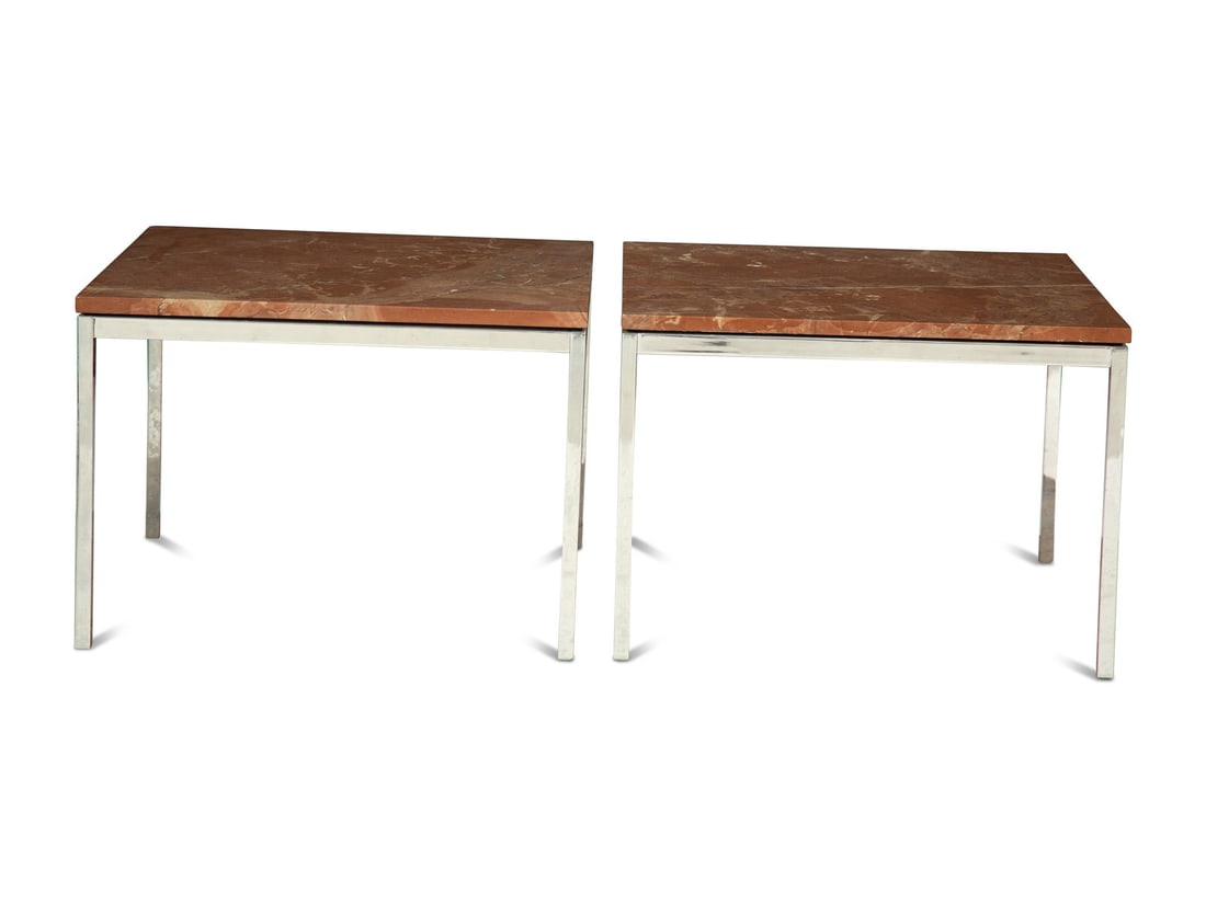 A Pair of Contemporary Chrome and Rouge Marble Side Tables (1 of 2)