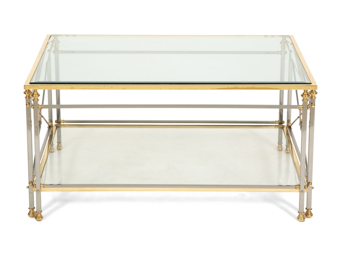 A Neoclassical Style Brass and Chromed Steel Glass-Top Coffee Table (1 of 4)