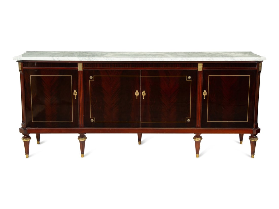 A Louis XVI Style Mahogany Marble-Top Console Cabinet (1 of 6)