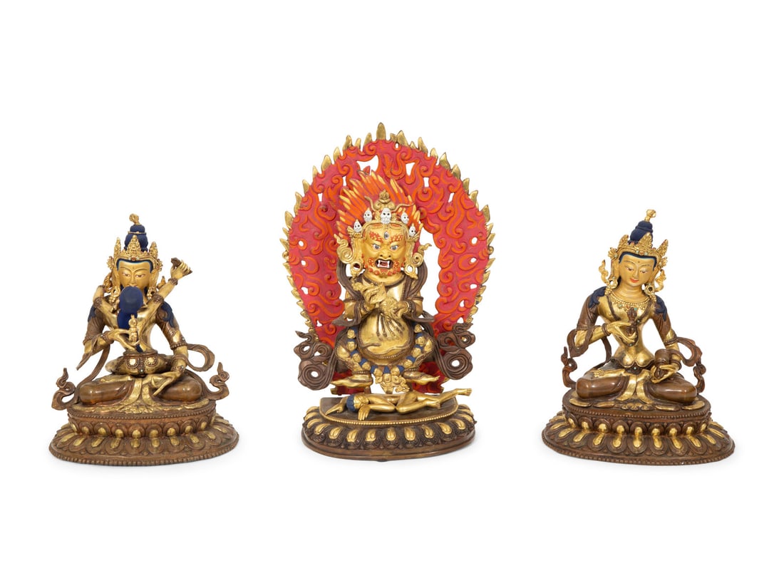 A Group of ThreeTibetan Polychromed Brass Deities (1 of 6)