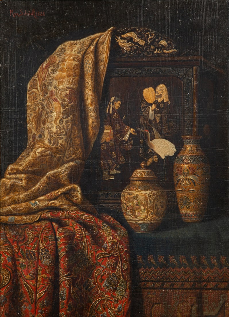 Max Schödl (Austrian, 1834-1921) Still Life with Chinese Cabinet (1 of 5)