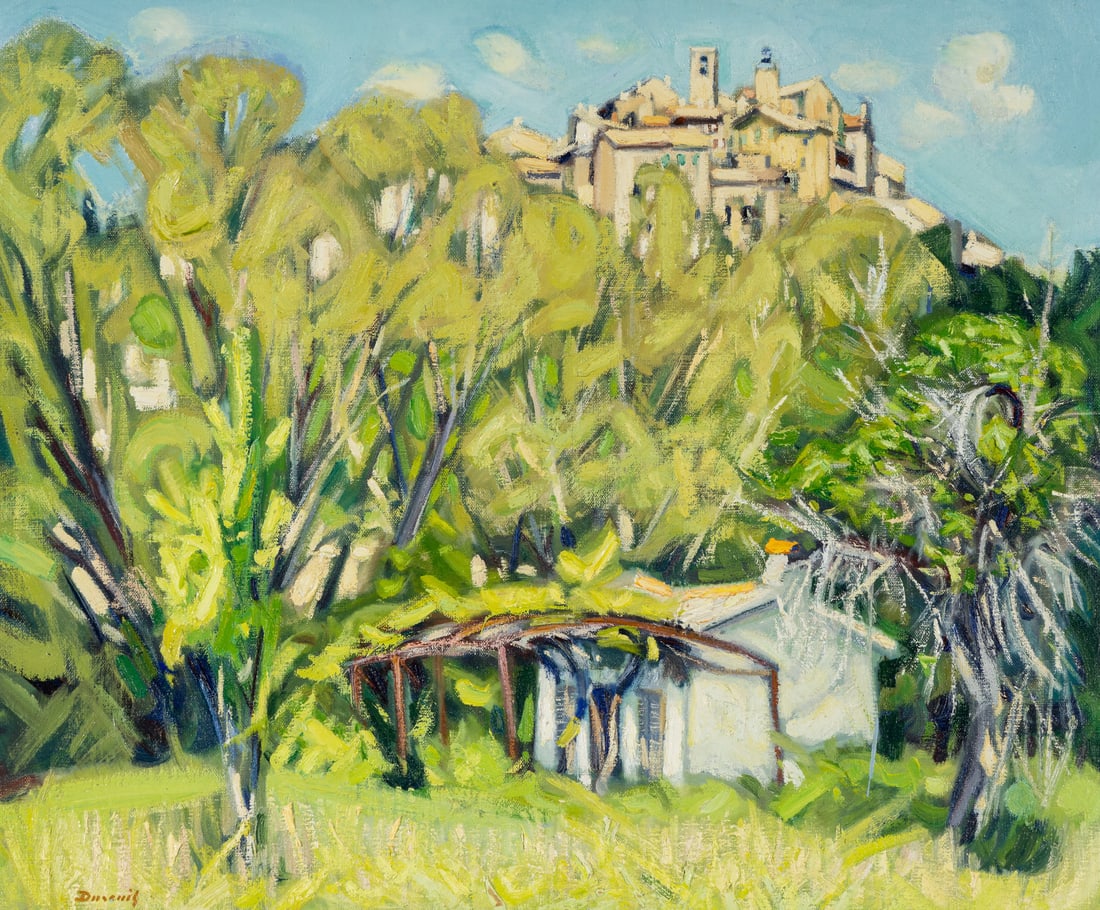 Michel Dureuil (French, 1929-2011) Le vieux figuier: Michel Dureuil (French, 1929-2011) Le vieux figuier oil on canvas signed Dureuil (lower left); titled (stretcher) 21 1/2 x 25 1/2 inches. This lot is located in Atlanta. Property from a Private Collec