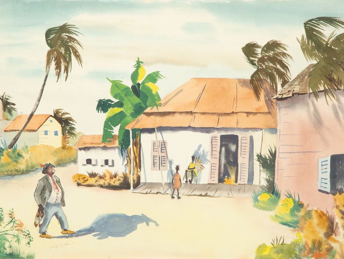 Adolf Dehn (American, 1895 - 1968) A Noontime Walk: Adolf Dehn (American, 1895 - 1968) A Noontime Walk watercolor on paper signed and dated Adolf Dehn '42 (lower left) Sight: 18 1/2 x 25 inches. From the Collection of Joseph S. and Miriam T. Sample