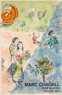 Marc Chagall (French/Russian, 1887–1985) The Four Seasons, 1974: Marc Chagall (French/Russian, 1887–1985) The Four Seasons, 1974 color lithograph signed and numbered 98/100 in pencil 35 1/4 x 23 1/2 inches. Published by The First National Bank of Chicago; pri