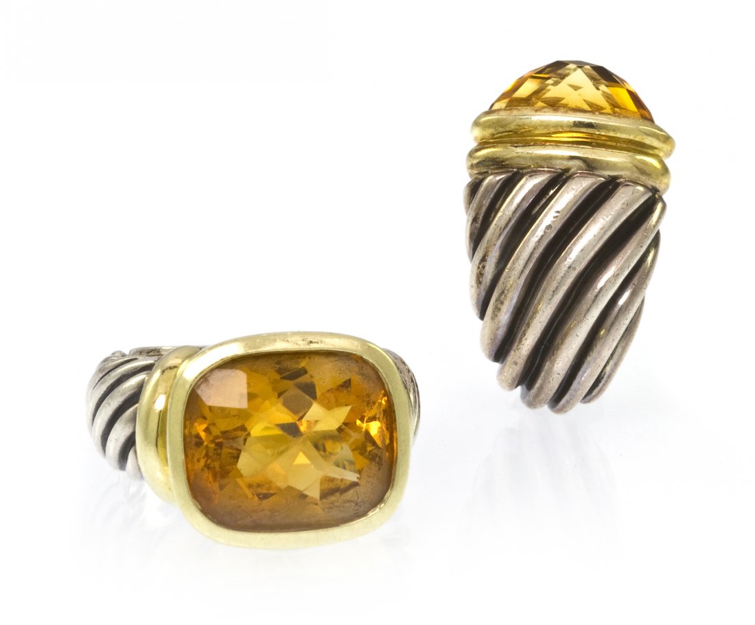 A Group of 18 Karat Yellow Gold, 14 Karat Yellow G: A Group of 18 Karat Yellow Gold, 14 Karat Yellow Gold, Citrine and Sterling Silver Jewelry, David Yurman, consisting of a ring containing one cushion shape faceted citrine measuring approximately 13.7