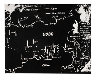 Andy Warhol (American, 1928-1987) Map of Eastern U.S.S.R. Missile Bases (Negative), 1985-86: Andy Warhol (American, 1928-1987) Map of Eastern U.S.S.R. Missile Bases (Negative), 1985-86 synthetic polymer and silkscreen ink on canvas stamped with the Estate of Andy Warhol and the Andy Warhol Fo