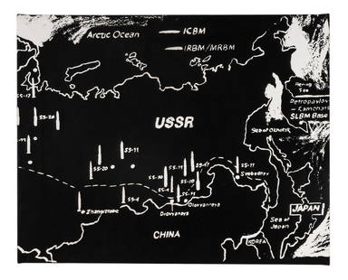 Andy Warhol (American, 1928-1987) Map of Eastern U.S.S.R. Missile Bases (Negative), 1985-86: Andy Warhol (American, 1928-1987) Map of Eastern U.S.S.R. Missile Bases (Negative), 1985-86 synthetic polymer and silkscreen ink on canvas stamped with the Estate of Andy Warhol and the Andy Warhol