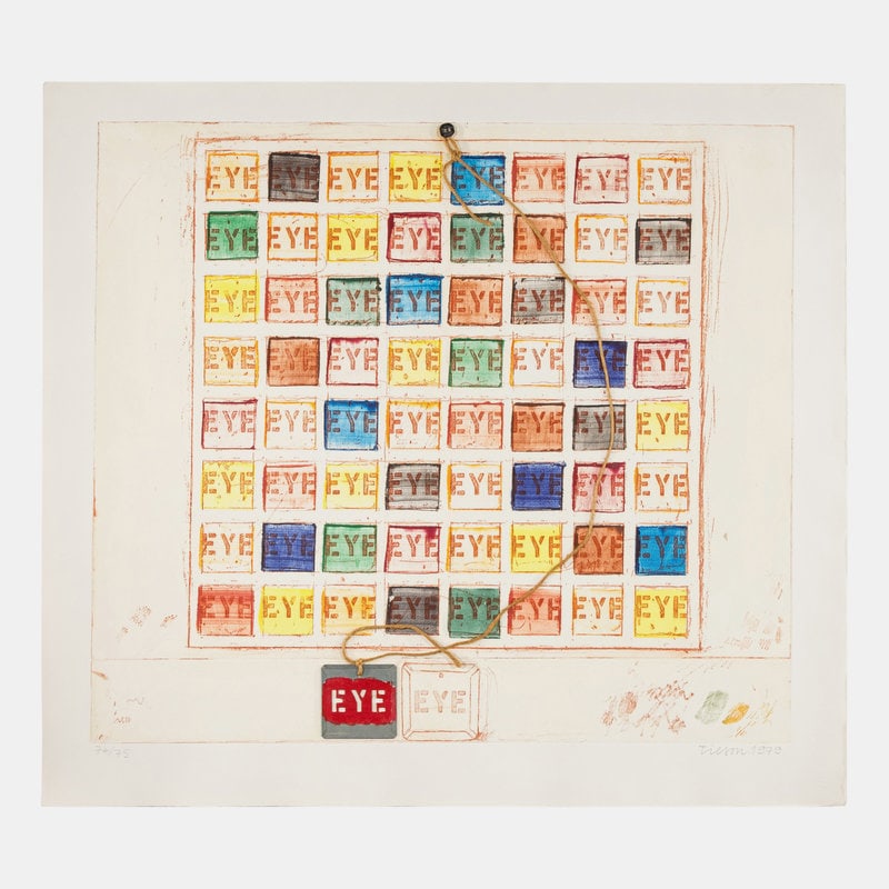 Joe Tilson (British, b. 1928) Eye Mantra, 1979: Joe Tilson (British, b. 1928) Eye Mantra, 1979 soft-ground etching and aquatint with collage signed, dated, and numbered 74/75 in pencil 29 1/2 x 32 3/4 inches. Property from a Private Art Collectio