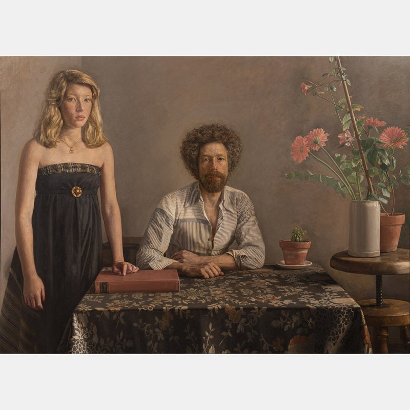 Paul Wiesenfeld (American, 1942-1990) Self Portrait with Daughter, 1980: Paul Wiesenfeld (American, 1942-1990) Self Portrait with Daughter, 1980 oil on linen signed Wiesenfeld (lower right) 48 x 65 inches. Size 48 x 65 inches.