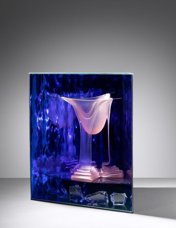 Sydney Cash (American, b. 1941) Pink Trifold, 1995: Sydney Cash (American, b. 1941) Pink Trifold, 1995 blown, cut, and laminated glass, filament signed 'CASH 94' H 11 1/4 x W 9 3/4 x D 8 1/2 inches Size H 11 1/4 x W 9 3/