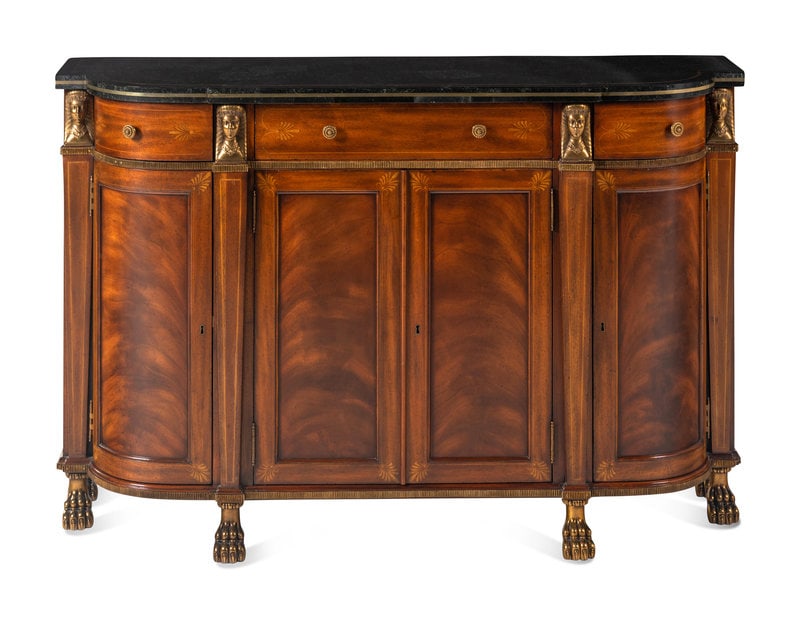 A Maitland-Smith Empire Style Gilt Metal Mounted Fossil Stone Top Cabinet (1 of 5)