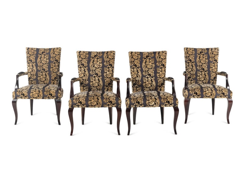 A Set of Four Upholstered Armchairs: A Set of Four Upholstered Armchairs Barbara Barry for Baker, 20th Century Height 37 1/4 x width 24 1/2 x depth 21 inches. This lot is located in Chicago.