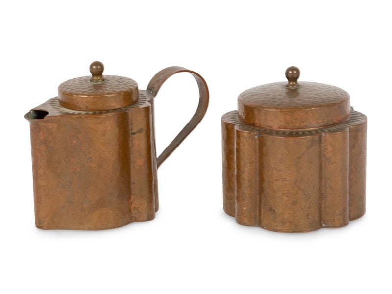 A Joseph Heinrichs Hammered Copper on Silver Creamer and Sugar (1 of 4)