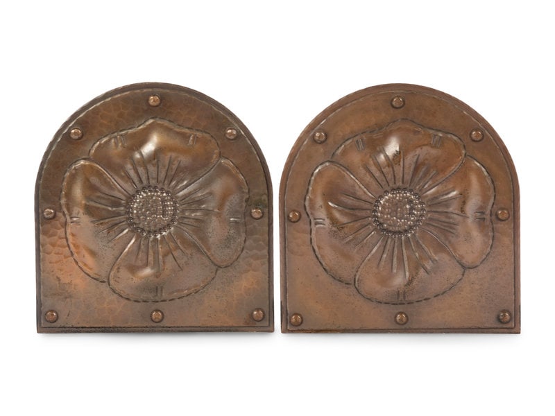 Roycroft Hammered Copper Poppy Bookends (1 of 4)