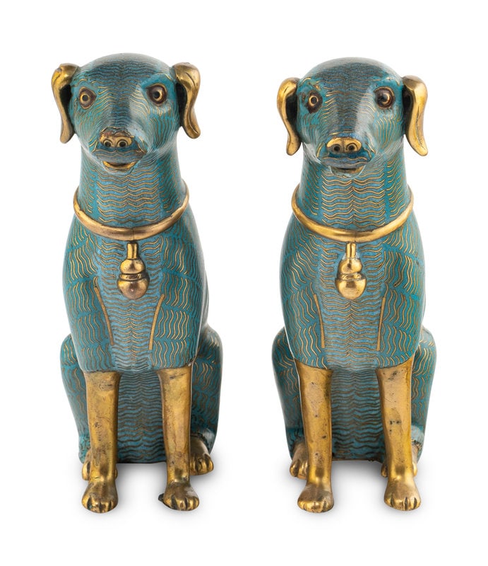 A Pair of Chinese Cloisonné Enamel Figures of Dogs (1 of 3)