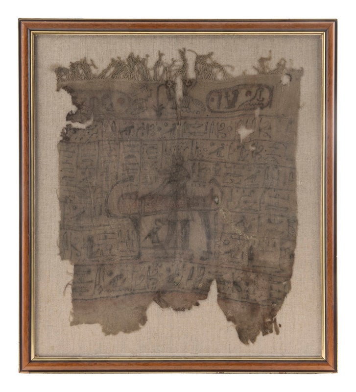 A Framed Egyptian Style Painted Linen Fragment (1 of 3)
