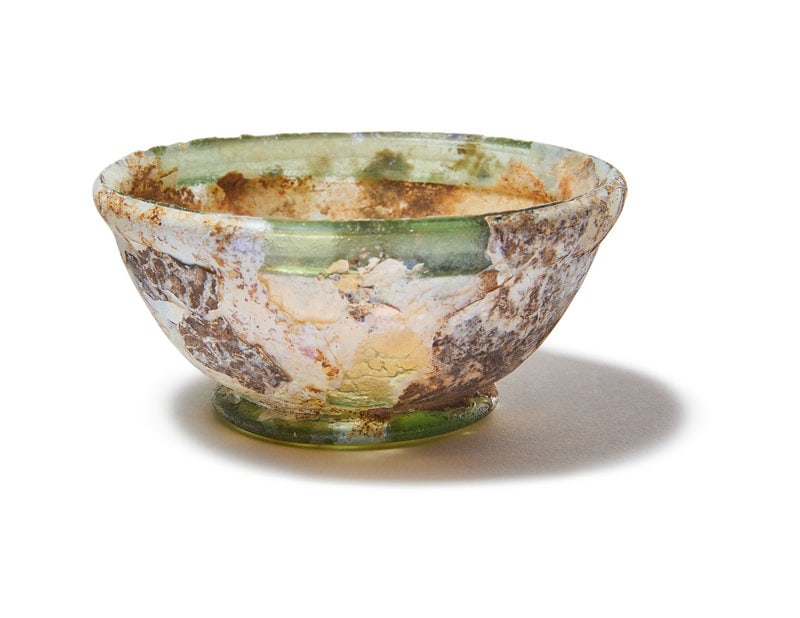 A Roman Glass Bowl: A Roman Glass Bowl Circa 3rd-5th Century A.D. Diameter 2 7/8 inches. This lot is located in Chicago. Property from Mr. John Hushon, Naples, Florida, sold to benefit the Panther Defen