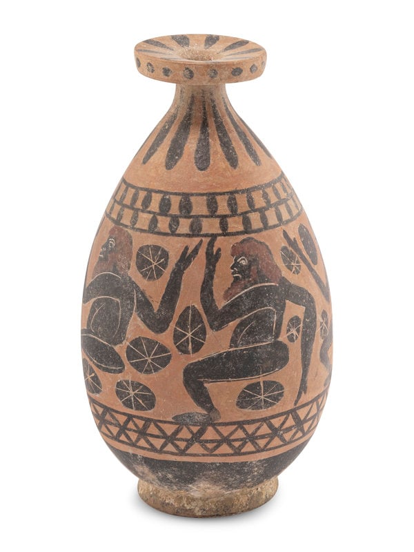 An Etruscan Aryballos with Dancing Satyrs in Black-Figured Style (1 of 3)