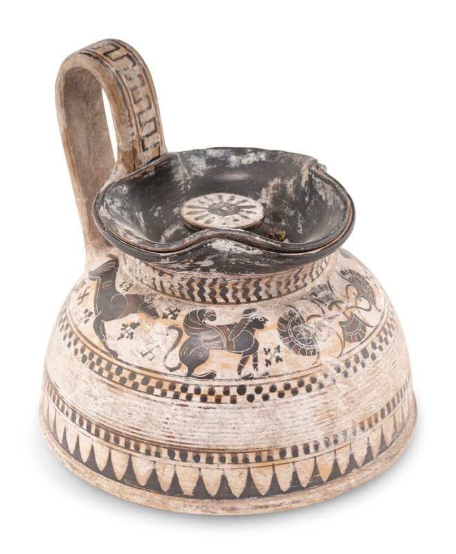 A Corinthian Style Trefoil-Lidded Vessel with Black-Figure Procession Scene (1 of 3)