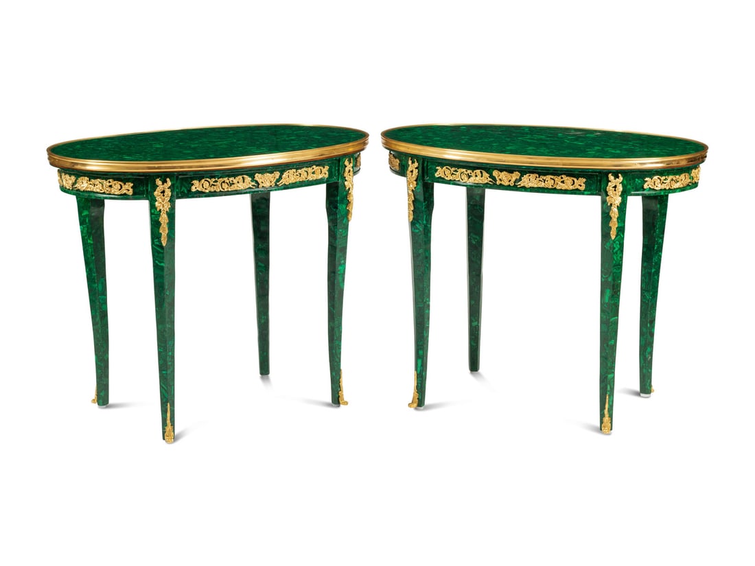 A Pair of Louis XV Style Gilt Bronze Mounted Malachite Tables (1 of 3)