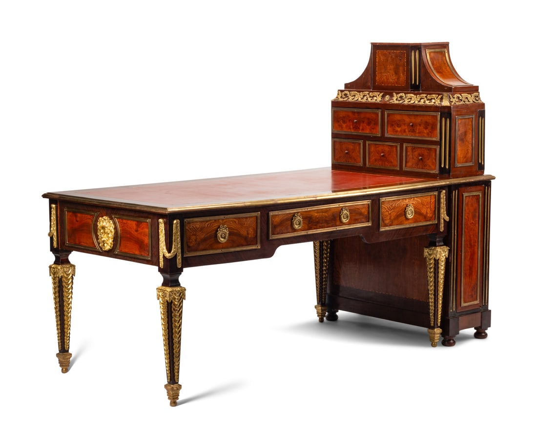 A Louis XVI Style Gilt Bronze Mounted Kingwood and Burlwood Bureau Plat and Cartonnier (1 of 5)