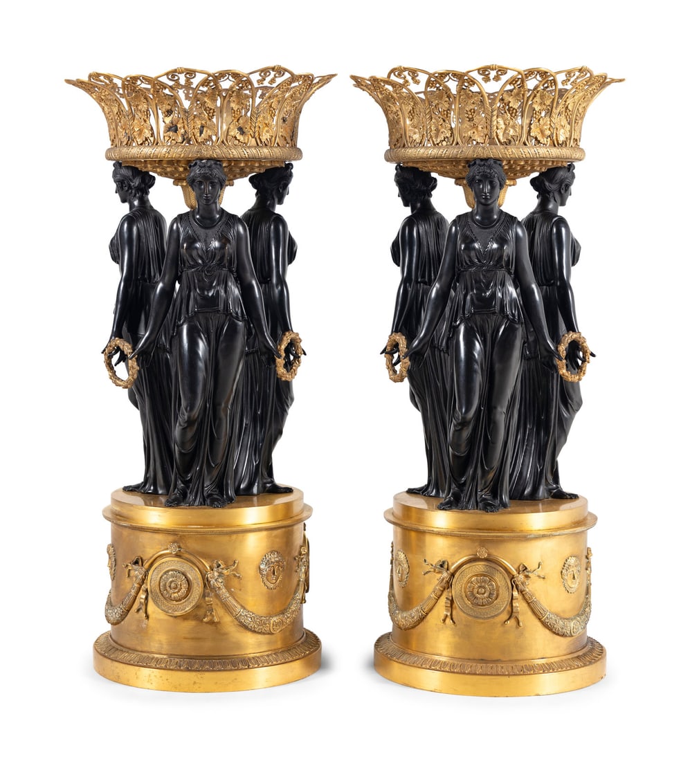 A Pair of Empire Style Gilt and Patinated Bronze Figural Centerpieces (1 of 4)