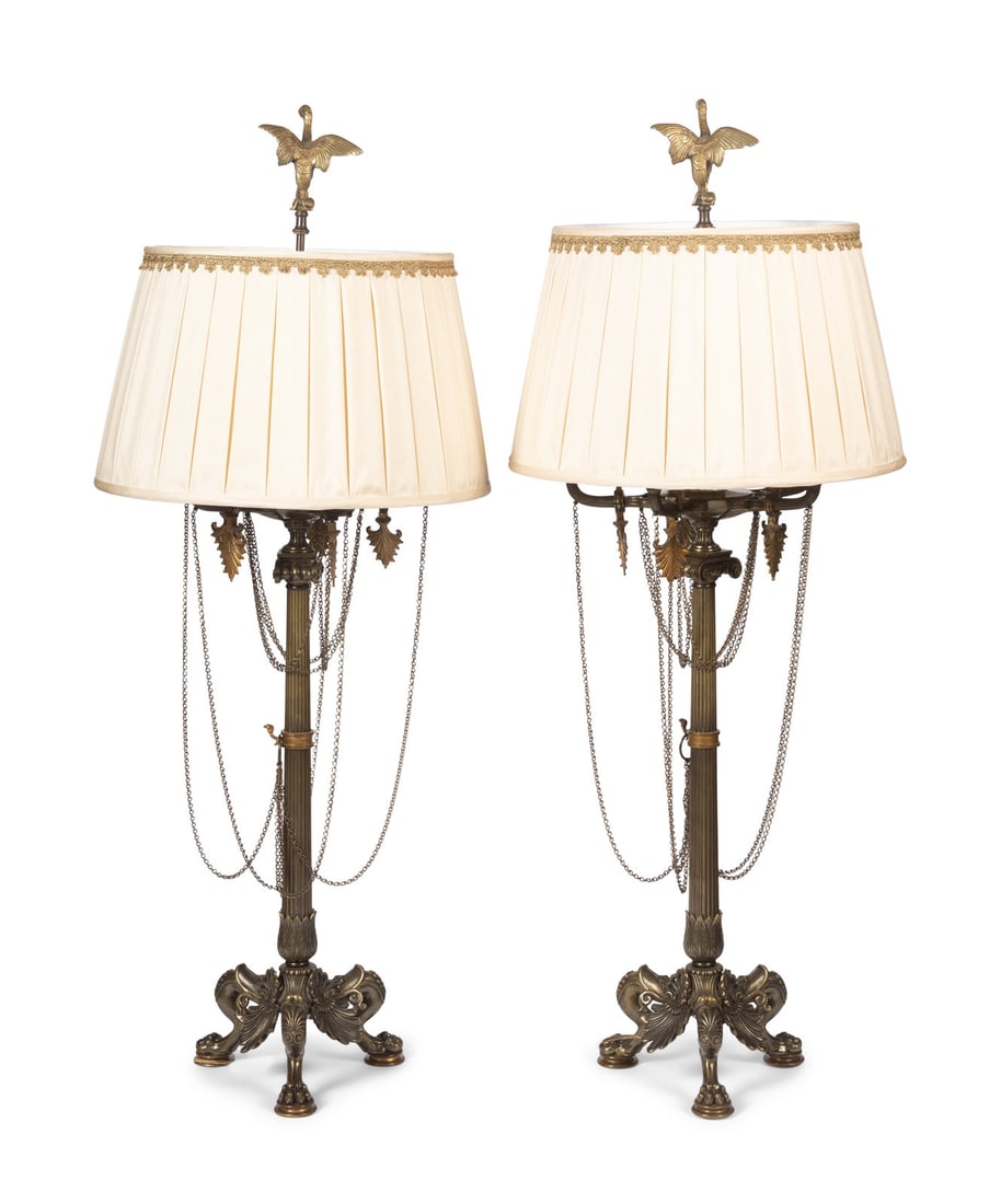 A Pair of French Empire Style Bronze Six-Light Candelabra Mounted as Lamps (1 of 2)