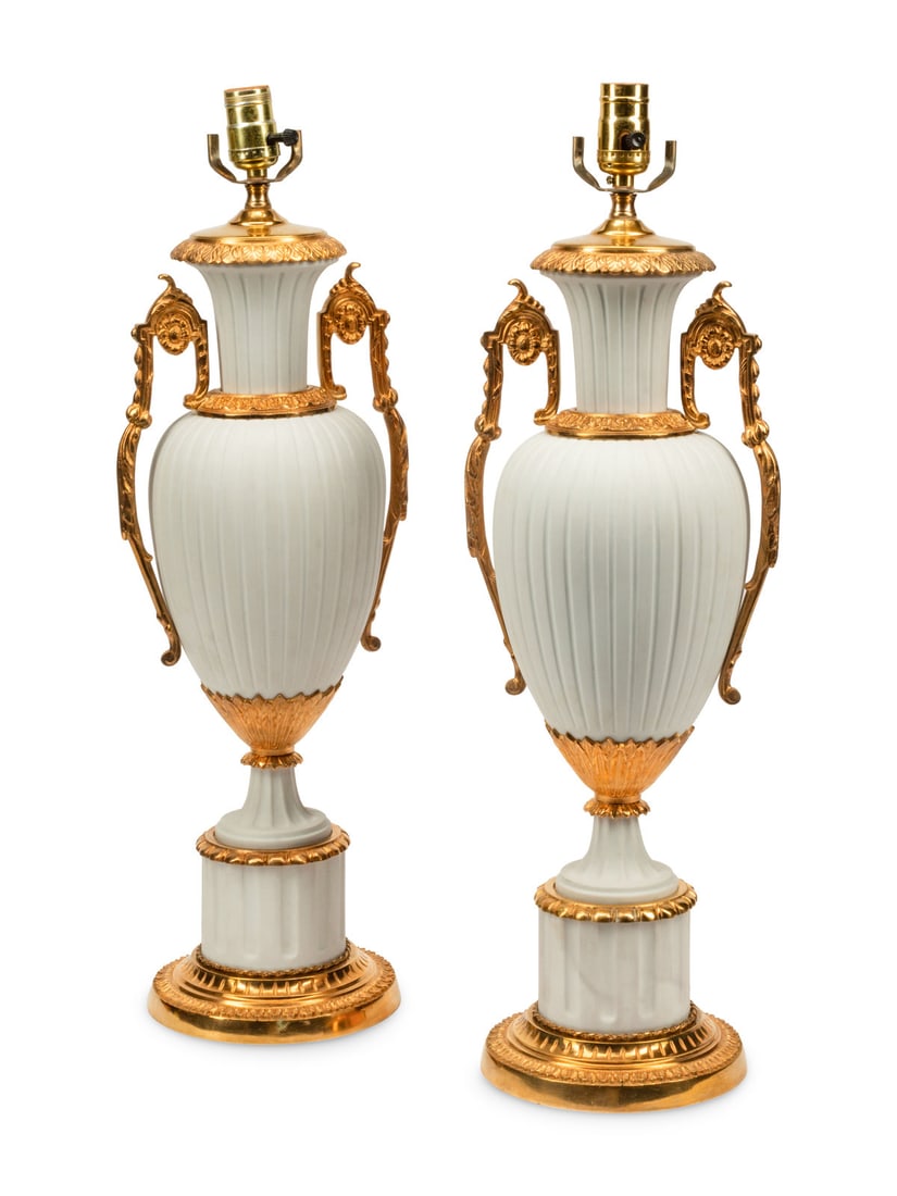A Pair of Gilt Metal Mounted Bisque Porcelain Lamps (1 of 4)