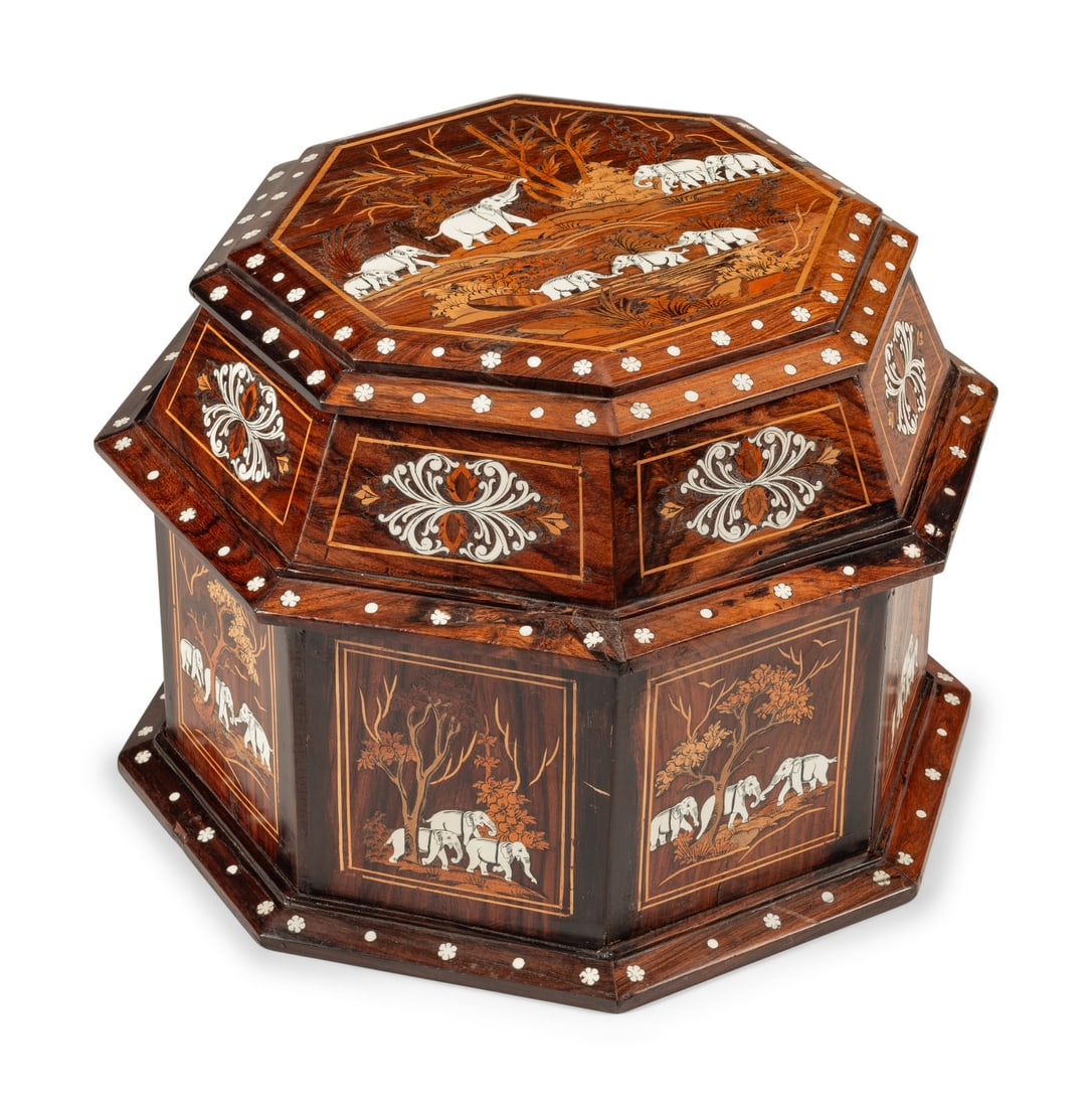 A Large North Italian Marquetry and Rosewood Octagonal Table Casket (1 of 4)