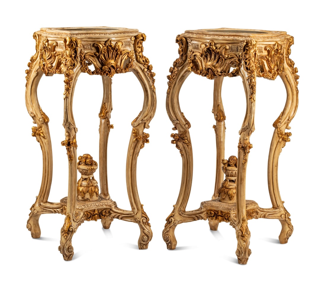 A Pair of Italian Painted and Parcel Gilt Jardinière Stands (1 of 5)