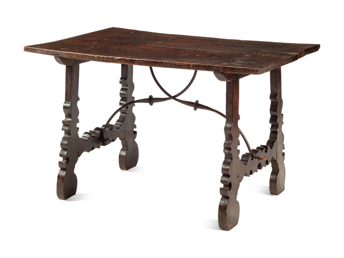 A Spanish Baroque Iron Mounted Walnut Trestle Table (1 of 3)