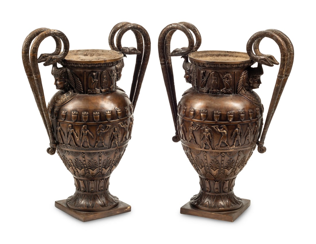 A Pair of Large Egyptian Revival Style Bronze Vases (1 of 5)